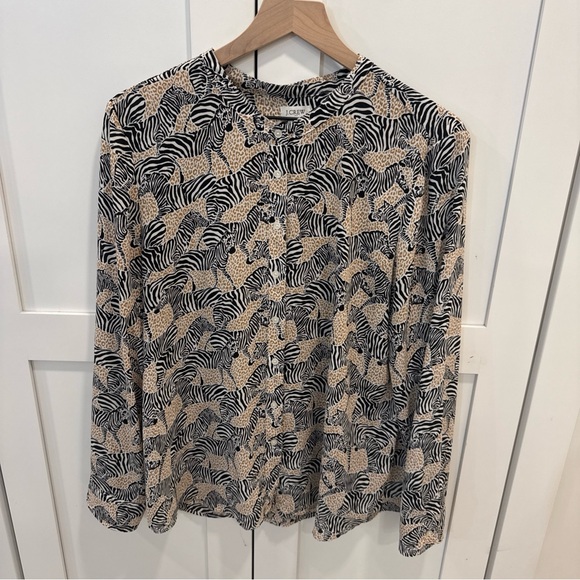 J. Crew Tops - J crew womens button up zebra Animal Print Button-Up Blouse Sz L